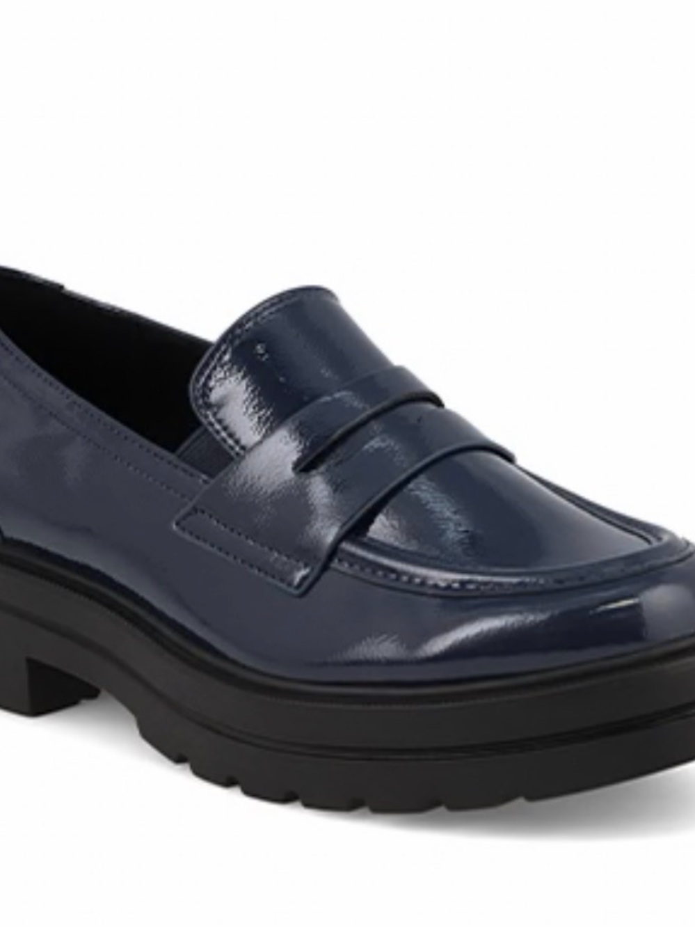 MIA Yoani Navy Patent Leather Platform Loafers, 8.5, Pre-Worn, 1.6in platform